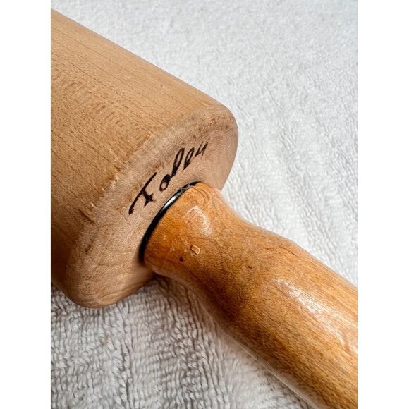 Vintage Foley Wooden Rolling Pin With Handles 18" - Picture 5 of 11